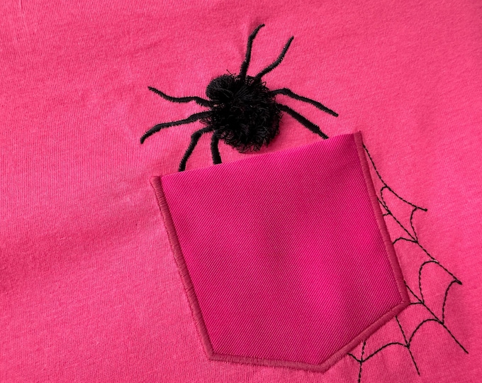 Halloween fringed fluffy Spider Pocket spooky kids outfit Pocket machine embroidery designs in the hoop ITH project awesome genuine Pocket