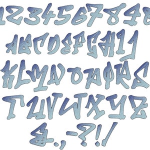 Police Graffiti irisée, BX inclus ! PAS de fil spécial ! Alphabet POLICE dégradé monogramme 2 motifs de broderie machine, tailles assorties
