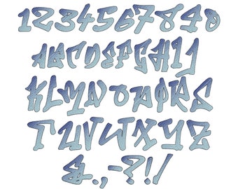 Graffiti iridescent font, BX included! NO special thread! 2 color monogram gradient FONT alphabet machine embroidery designs assorted sizes