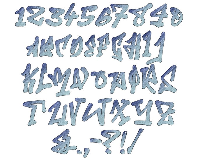 Graffiti iridescent font, BX included! NO special thread! 2 color monogram gradient FONT alphabet machine embroidery designs assorted sizes