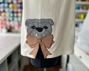 Stylish Bulldog split side seam cutout Side Bow Applique machine embroidery designs Trendy Pet Puppy Dog lovers tshirt sweatshirt embroidery