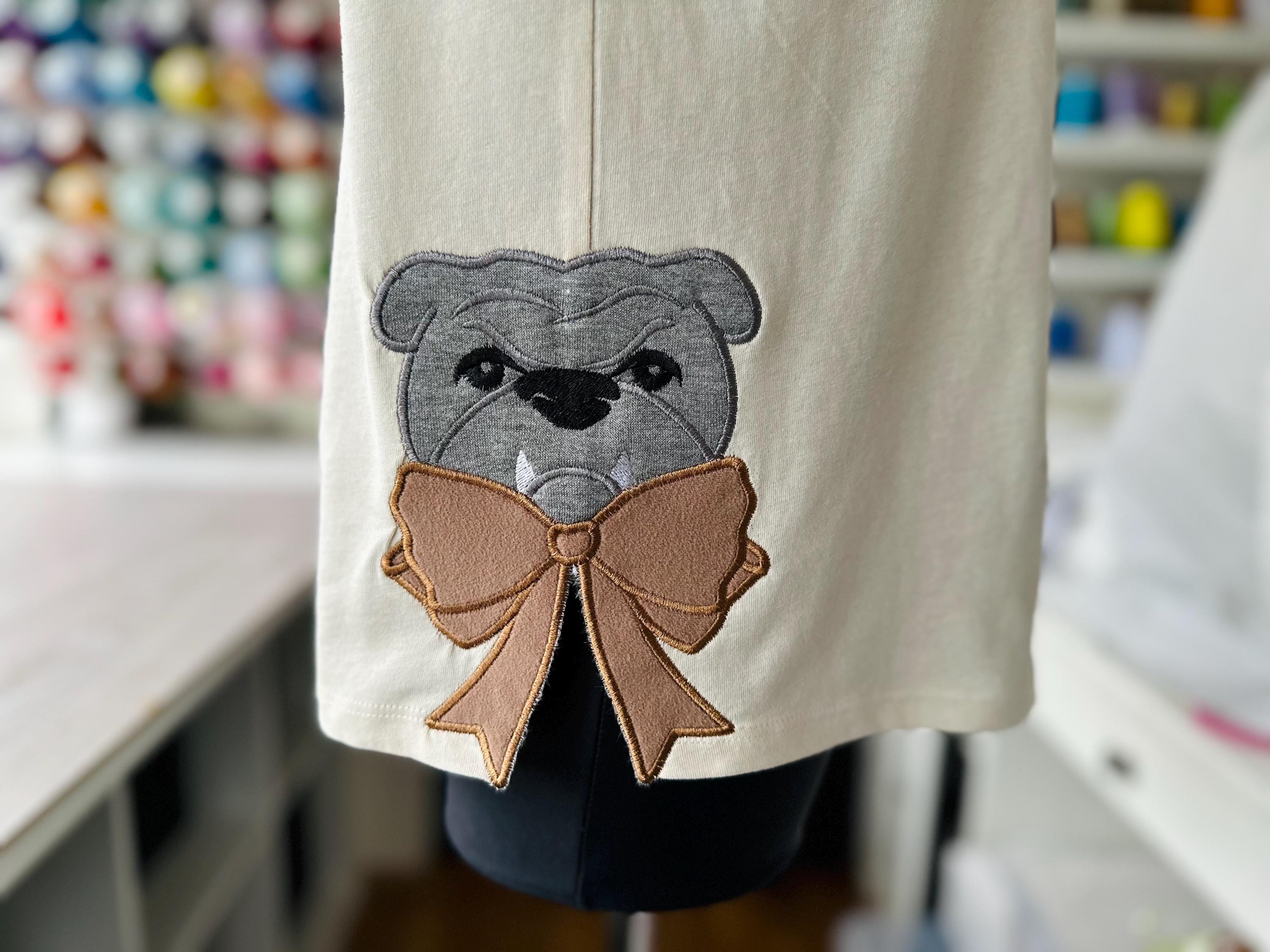 Stylish Bulldog split side seam cutout Side Bow Applique Stylish Bulldog split side seam cutout Side Bow Applique