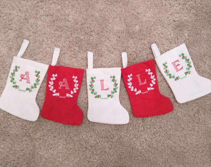 Christmas Stockings, Socks, Easy to make In The Hoop Machine Embroidery designs all done In-The-Hoop, for hoop 5x7 and 6x10, font included