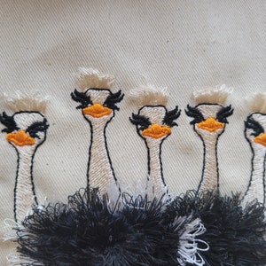 Fringed fluffy flock of 5 ostriches group of ostriches machine embroidery designs for hoop 5x7 and 6x10 awesome fringe ostrich in the hoop ITH by Artapli embroidery format PES HUS JEF EXP DST VIP VP3 XXX instant download