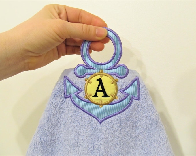 Anchor Nautical Towel topper, machine embroidery ITH project designs 4x4 and 5x7, In the hoop embroidery project, monogram, INSTANT DOWNLOAD