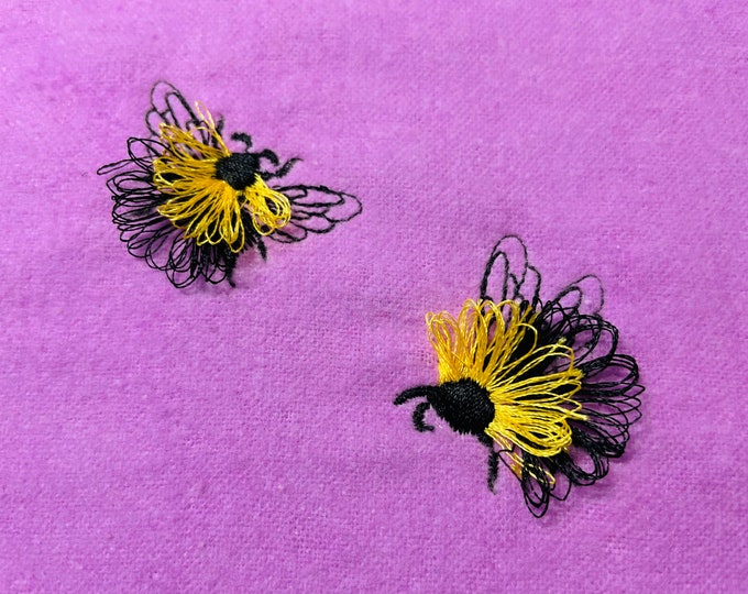 Micro Fringed Bee mini honeybee insect machine embroidery designs wee sizes 1 1.5 inches fluffy fur chenille bee fringe Bumblebee