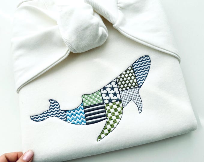 Patchwork Whale Sea Life ocean marine animal silhouette patterned outline big giant Fish machine embroidery designs sizes 4 up to 10 inch