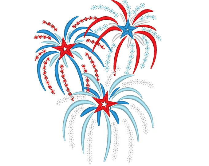 Fireworks anniversary firecracker machine embroidery designs sizes for hoop 4x4  5x7  6x10 4th of July American Independence Day patriotic