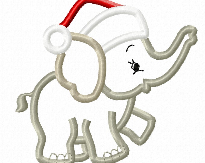 Christmas Little Elephant with Santa hat machine embroidery applique designs Machine Embroidery Designs, for hoops 4x4 5x7 6x10