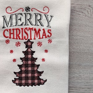 Merry Christmas gingham old fashioned classic Happy Holidays, Joy Kitchen dish towel quotes 6pcs machine embroidery designs 4x4, 5x7 image 4