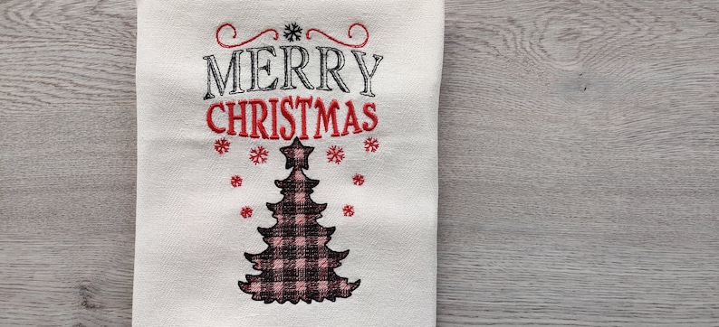 Merry Christmas gingham old fashioned classic Happy Holidays, Joy Kitchen dish towel quotes 6pcs machine embroidery designs 4x4, 5x7 image 5