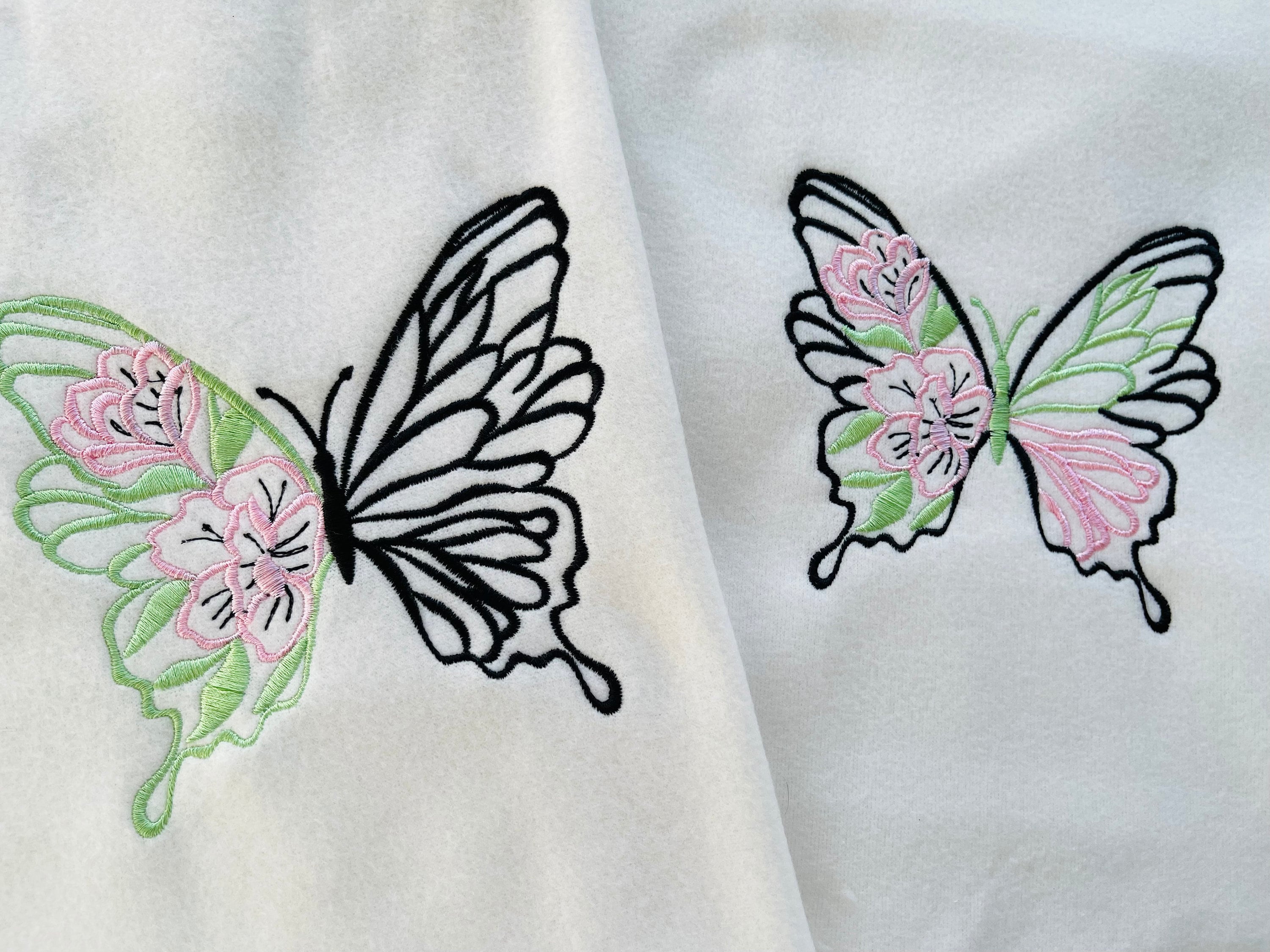 Floral butterfly embroidery deign half butterfly embroidery design