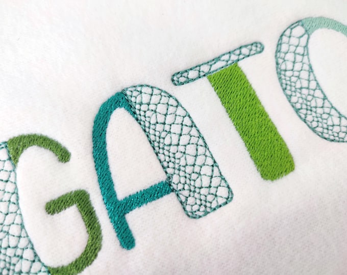 Split Font Crocodile Alligator print and fill stitch Duo font 2 colors alphabet kids boys machine embroidery designs 1 up to 3 inches, BX