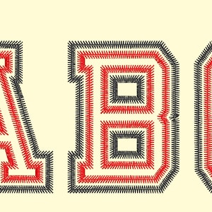 Small Mini Light Zig-Zag Double two applique Athletic Block collegiate Sport High School Team Players embroidery alphabet BX, PES, HUS font