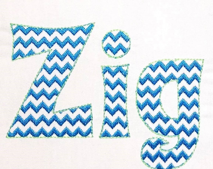 Chevron Zigzag Font quick light stitch and bean outline alphabet machine embroidery designs monogram letters sizes 2 up to 4.5 inches, BX