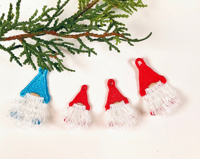 Mini micro wee FSL lace earing Gnome earrings fringed fluffy beard chenille fringe ITH in the hoop machine embroidery design Merry Christmas