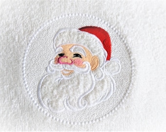 Embossed Terry Towel Santa Claus portrait circle design - machine embroidery designs for hoop 4x4, 5x7, 6x10 Merry Christmas gift idea