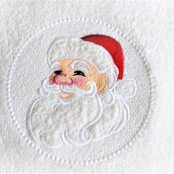 Embossed Terry Towel Santa Claus portrait circle design - machine embroidery designs for hoop 4x4, 5x7, 6x10 Merry Christmas gift idea