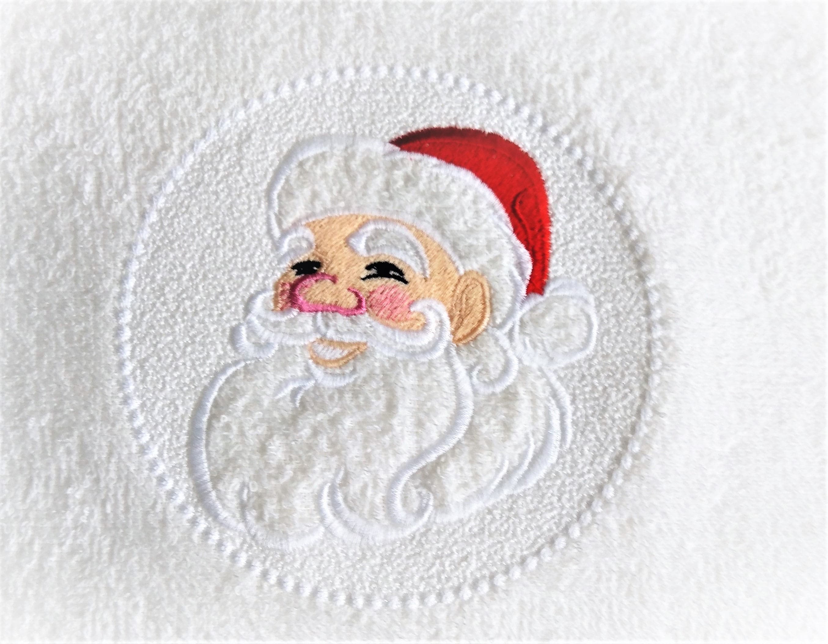 Embossed Terry Towel Santa Claus portrait circle design Etsy 日本