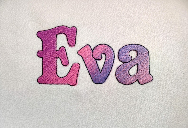 Eva Iridescent 2 Color block FONT alphabet Embroidery designs 1, 2, 3in rainbow gradient embroidery font, NO special thread, BX included image 1