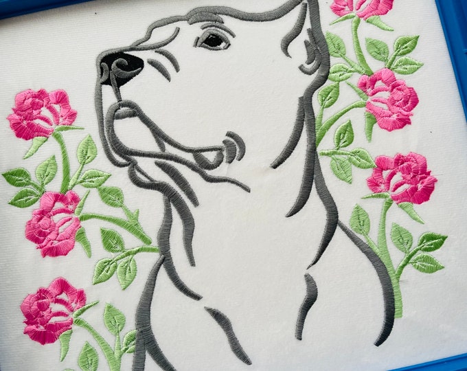 The Cane Corso Italian mastiff Dog puppy pet machine embroidery designs assorted sizes 4, 5, 6, 7 and 8 inches Dog with Roses floral flower