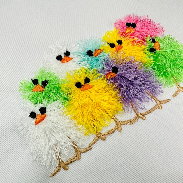 Cute little Chicks machine embroidery designs Fringed Fluffy Chick chenille farm bird small chicken baby awesome fur design kids shirt