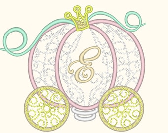 Cinderella Carriage Princess lace Monogram machine embroidery applique designs for hoops 4x4 and 5x7, 6x10