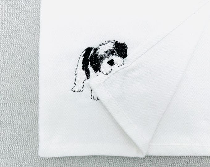 Cute playing Schapendoes Dutch Sheepdog Puppy Dog kitchen dish towel animal machine embroidery designs ITH simply in the hoop Polish Lowland