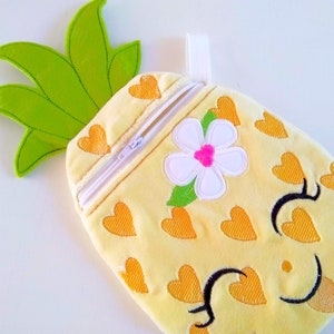 かわいいパイナップルの夏用ジップポーチ封筒ポケットジッパーバッグジップバッグIn The Hoop ITHマシン刺繍デザイン子供用女の子用
