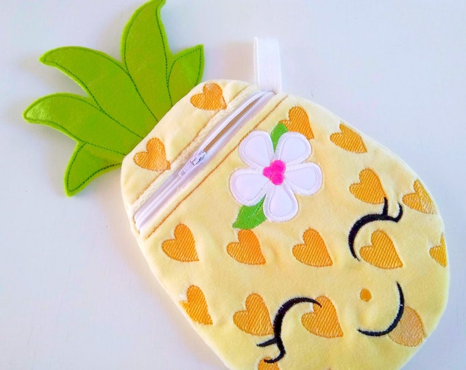 Pretty Pineapple summer zipped pouch envelope Pocket zipper bag zip bag In The Hoop ITH Machine Embroidery designs for kids little girls