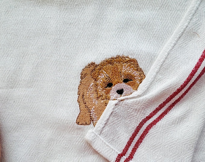 Cute Playing Little Chow Chow Puppy Dog Mama kitchen dish towel pet animal kids machine embroidery designs ITH project simply in the hoop
