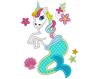 Unicorn Mermaid Mermicorn Cute T-Shirt applique embroidery design 5x7 and 6x10 unicorn embroidery unicorn