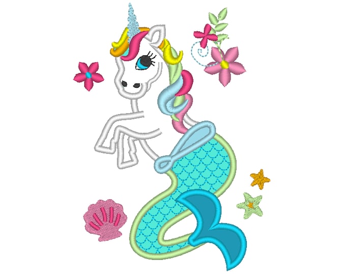 Unicorn Mermaid Mermicorn Cute T-Shirt applique embroidery design 5x7 and 6x10 unicorn embroidery unicorn
