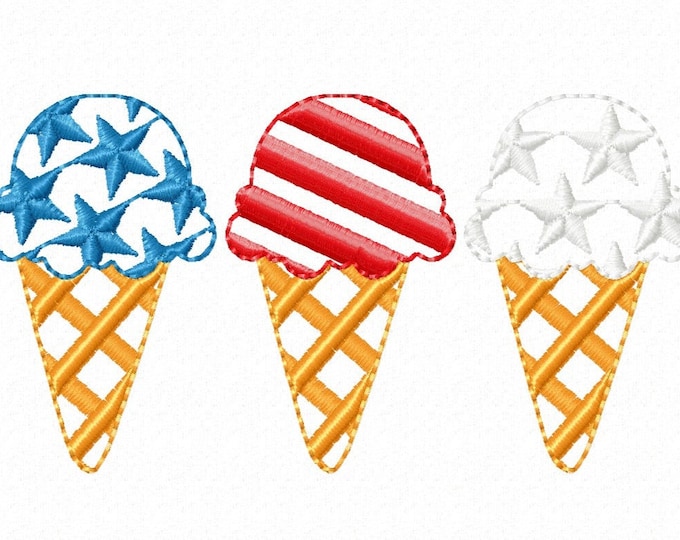 Patriotic ice cream waffle cones with Stars and Stripes 3 in a row machine embroidery designs Independence Day embroidery multiple sizes