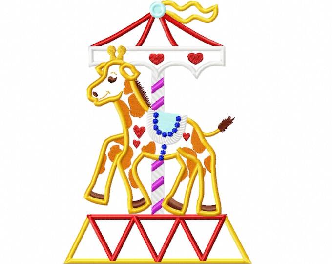 Carousel Giraffe machine embroidery applique designs 5x7 and 6x10 INSTANT DOWNLOAD