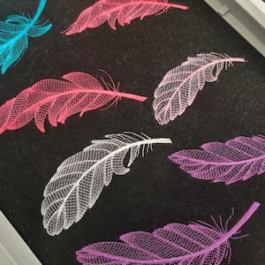 Feathers, light delicate urban feathers single unique feather machine embroidery designs SET of 4 types in assorted sizes 4, 5, 6, 7&quot;