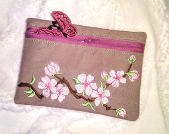 Shabby chick Sakura Pouch, Envelope ITH, Pocket, ITH, bag, zip bag, In The Hoop Machine Embroidery designs In-The-Hoop 5x7 6x10