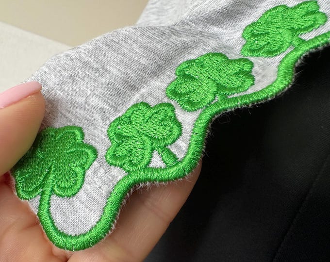 Smarock Clover scallop edge side bow split seam machine embroidery designs St Patricks Day Flower floral girls outfit t-shirt sweatshirt