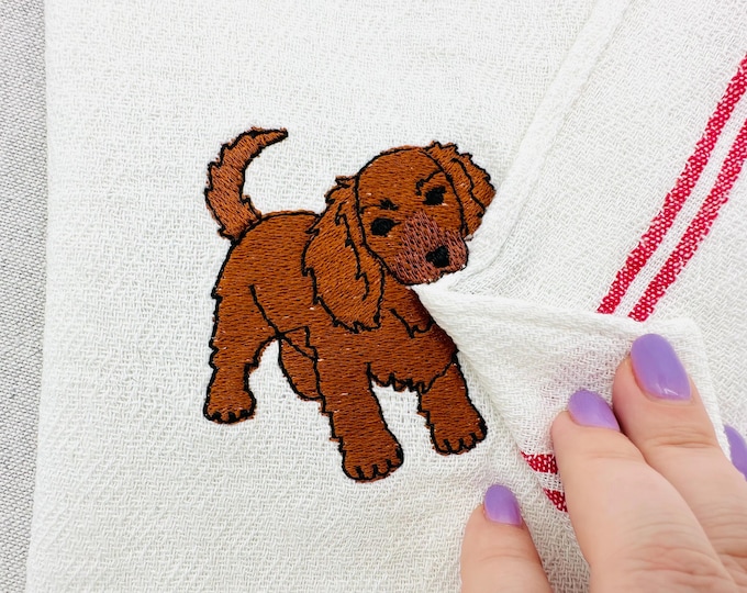 Lovely playing long haired Dachshund Puppy Dog kitchen dish towel animal machine embroidery designs ITH project simply in the hoop project