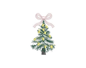 Mini tiny wee Christmas Tree with garland lights and Bow Spruce machine embroidery designs multiple micro sizes 1.5 to 3 inch kids baby