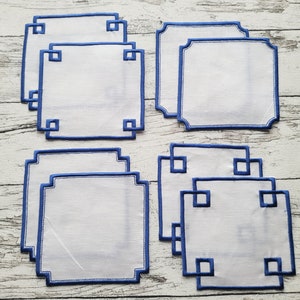 Chinoiserie & Classy Napkin doily 3 different shapes in assorted sizes, coaster ITH in the hoop easy machine embroidery designs 4 types