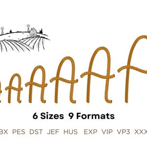 First Rodeo In Rope Font Handwritten Rope Stitch FONT Sandy Machine Embroidery Designs Sizes 1.3 ...
