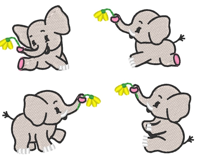 MINI Little Elephants 4 types INSTANT DOWNLOAD  Machine Embroidery Designs small mini Elephant fill stitch embroidery designs