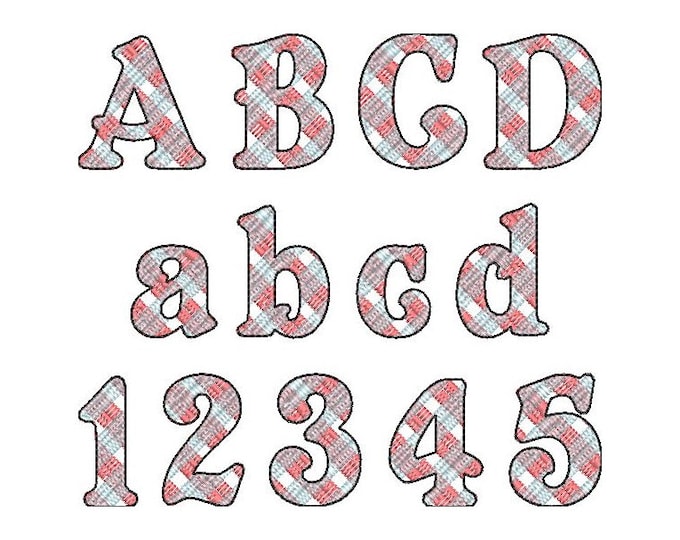Old Fashioned Tartan Font plaid gingham buffalo light sketch outline alphabet letters machine embroidery designs small mini sizes BX incl