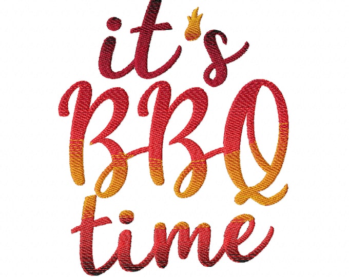 Its BBQ time, it is Barbecue time, apron, kitchen towel, summer time, gradient, rainbow,  iridescent machine embroidery design 4, 6, 7, 8in