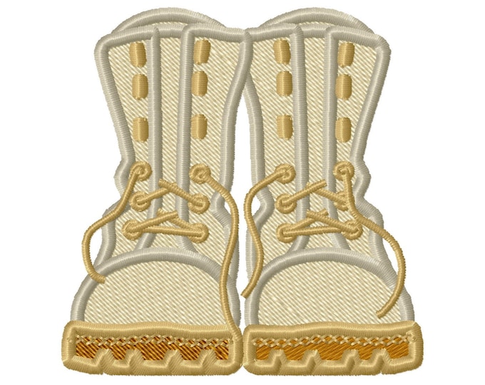 Combat Boots, military army soldier scout team boy girl boots fill stitch and applique machine embroidery designs sizes 3, 4, 5, 6 inches