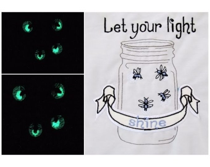 Different varioations of  Mason sizes and fireflies / Glow in the dark special designed machine embroidery / sizes  5x7 / separate files 4x4