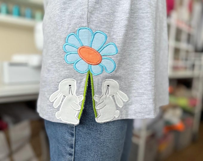 Cute little Easter Bunnies with Flower side split seam cutout side bow Applique machine embroidery designs Farm animal Bunny kids for tshirt