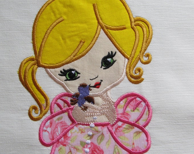 Doll with bird - machine embroidery applique designs 3D skirt, in the hoop multiple sizes for hoops 4x4, 5x7 and 6x10