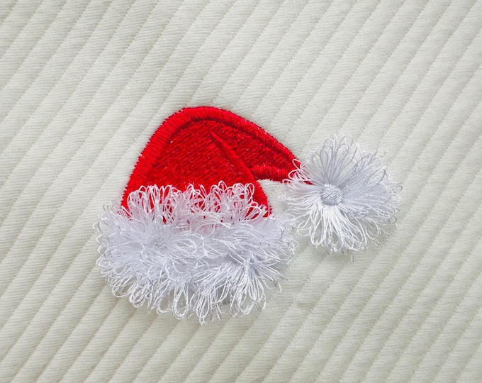 Small Mini Santa hat fringed fluffy Christmas machine embroidery designs Monogram accent Decoration fringe chenille fur sizes 2 up to 3.5in